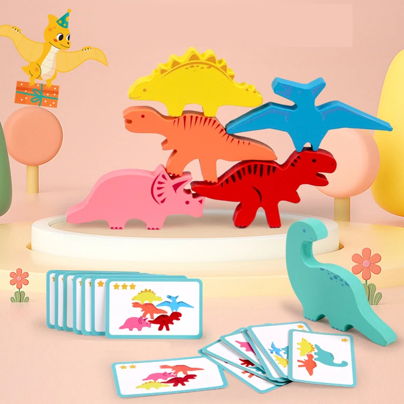 Wooden Balance Blocks Toys For Children Animal Dinosaur Building Stacking High Board Games Wood Montessori Toy Boys Kids Gift