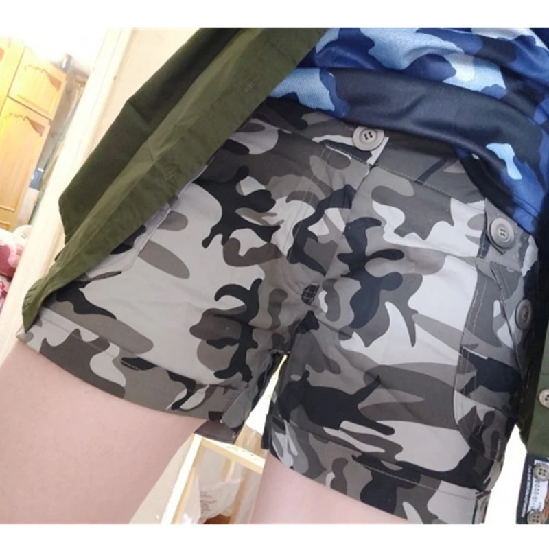 Sport Shorts Women's Summer Camouflage Shorts Casual Military Zipper Pocket Pantaloon Ladies Big Size Jogging Pants Cotton Slim Mini Shorts