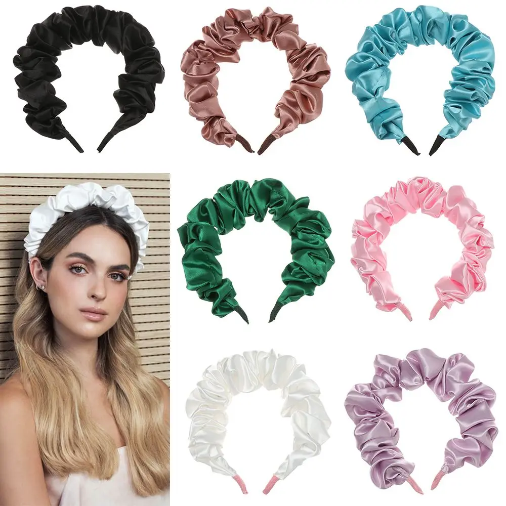 

Solid Color Silk Padded Pleated Hairbands For Women Fashion Face Wash Hair Band Headband Retro Hair Loop Female Hair Accessories