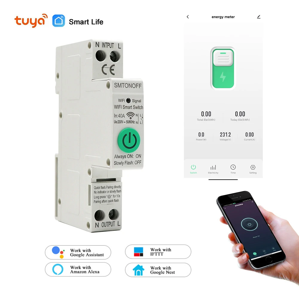 Tuya Single Phase Din Rail WIFI Smart Energy Meter timer Power 110V 220V 50/60Hz Tuya Single Phase Din Rail WIFI Smart Energy Meter timer Power 110V 220V 50/60Hz