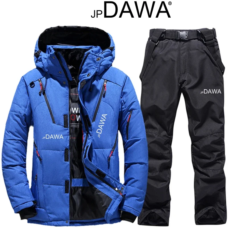 Goose Down Fishing Jacket Winter Skiing Suit Men Windproof Skiing White Suit Vest Pants Set Snow Snowboard Suit