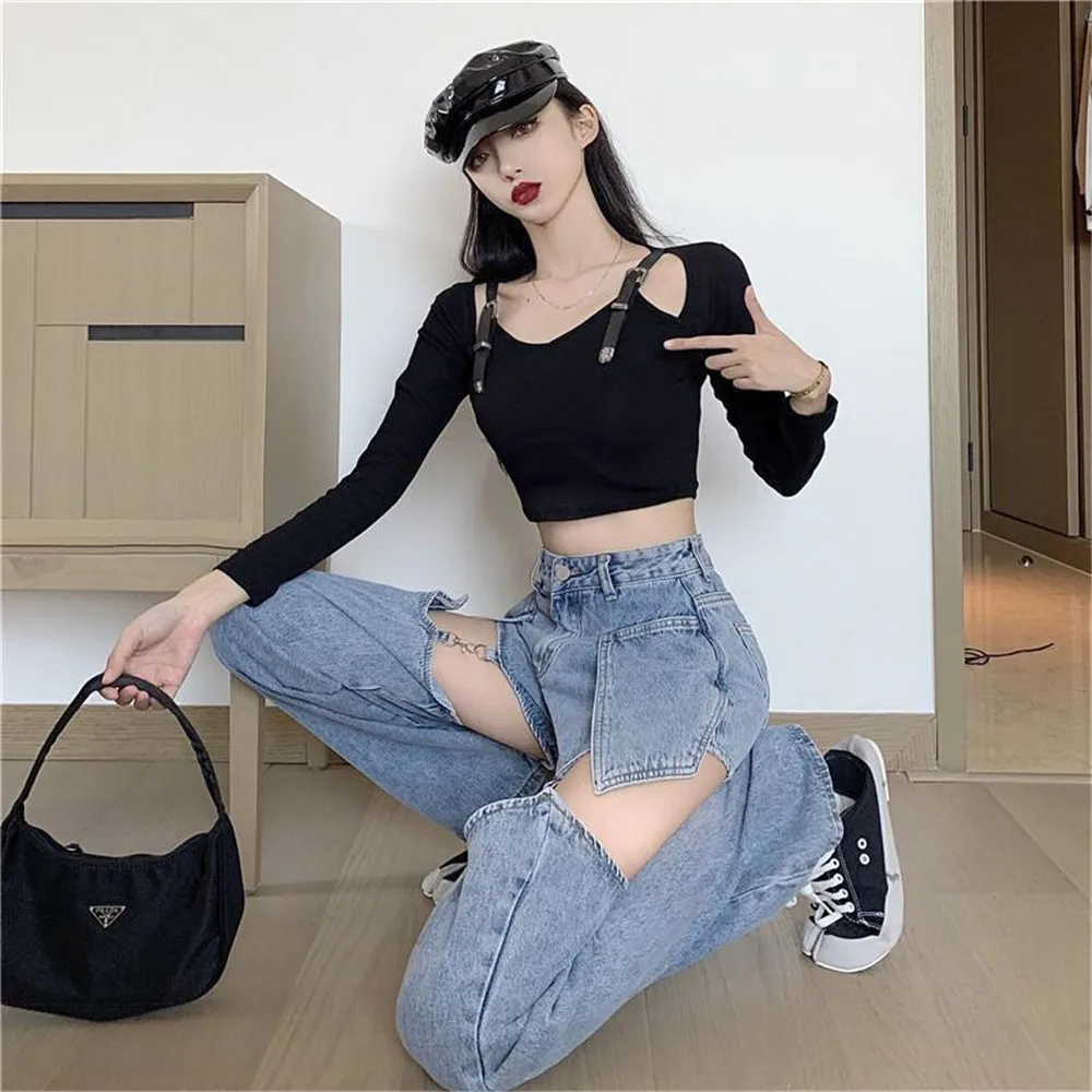 2024 Spring/Summer Jeans Women's Loose High Waist Slim Wide Leg Straight Leg Pants Detachable Shorts