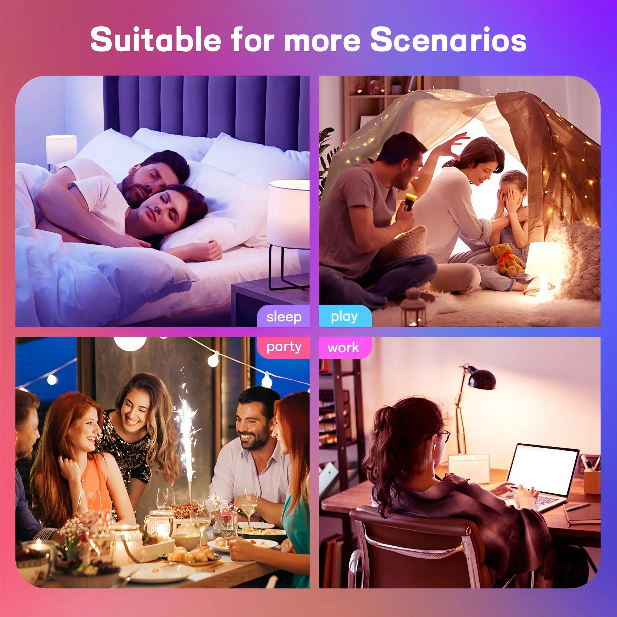 4pcs, RGBCW Smart Light Bulbs, Color Changing Dimmable Bulbs with Music Sync & App Control, Smart Home Lights for Bedroom.