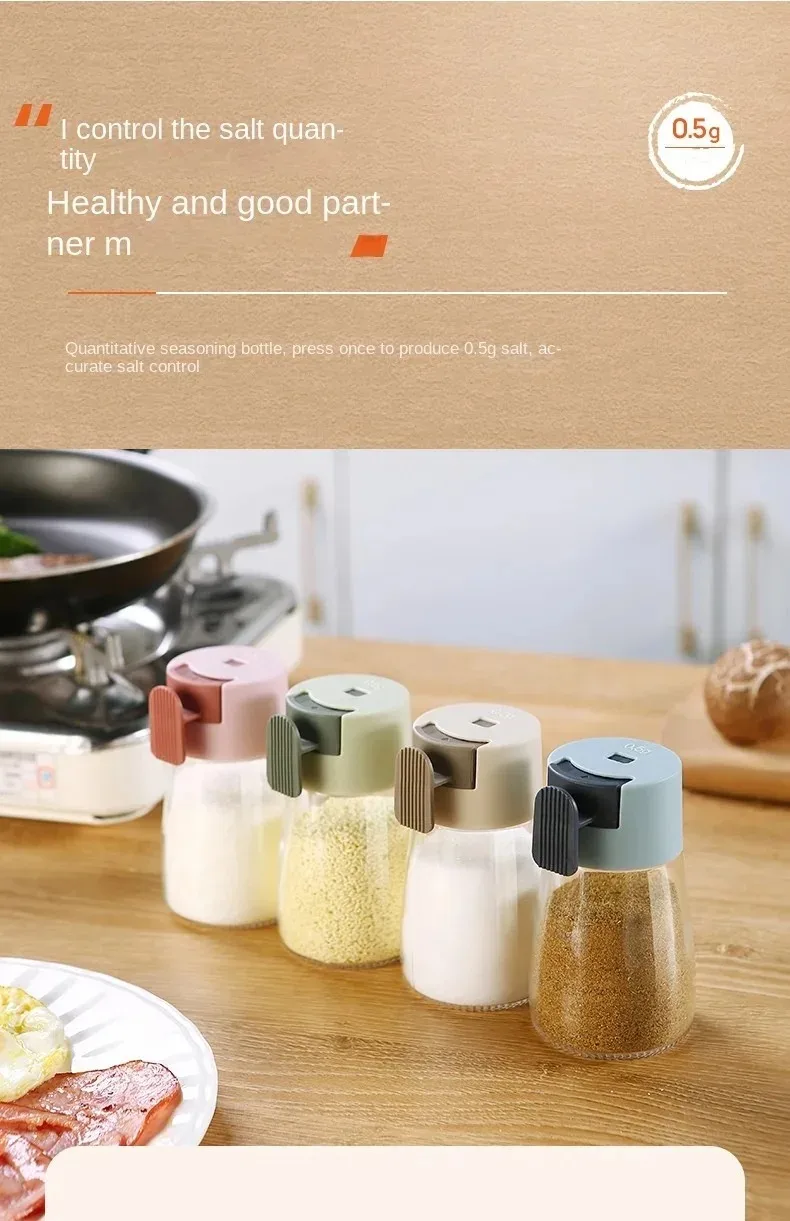 New Upgrate Precise Quantitative Push Type Air-Tight Glass Seasoning Condiment Bottle Each Press 0.5g Intake of Salt for Cooking