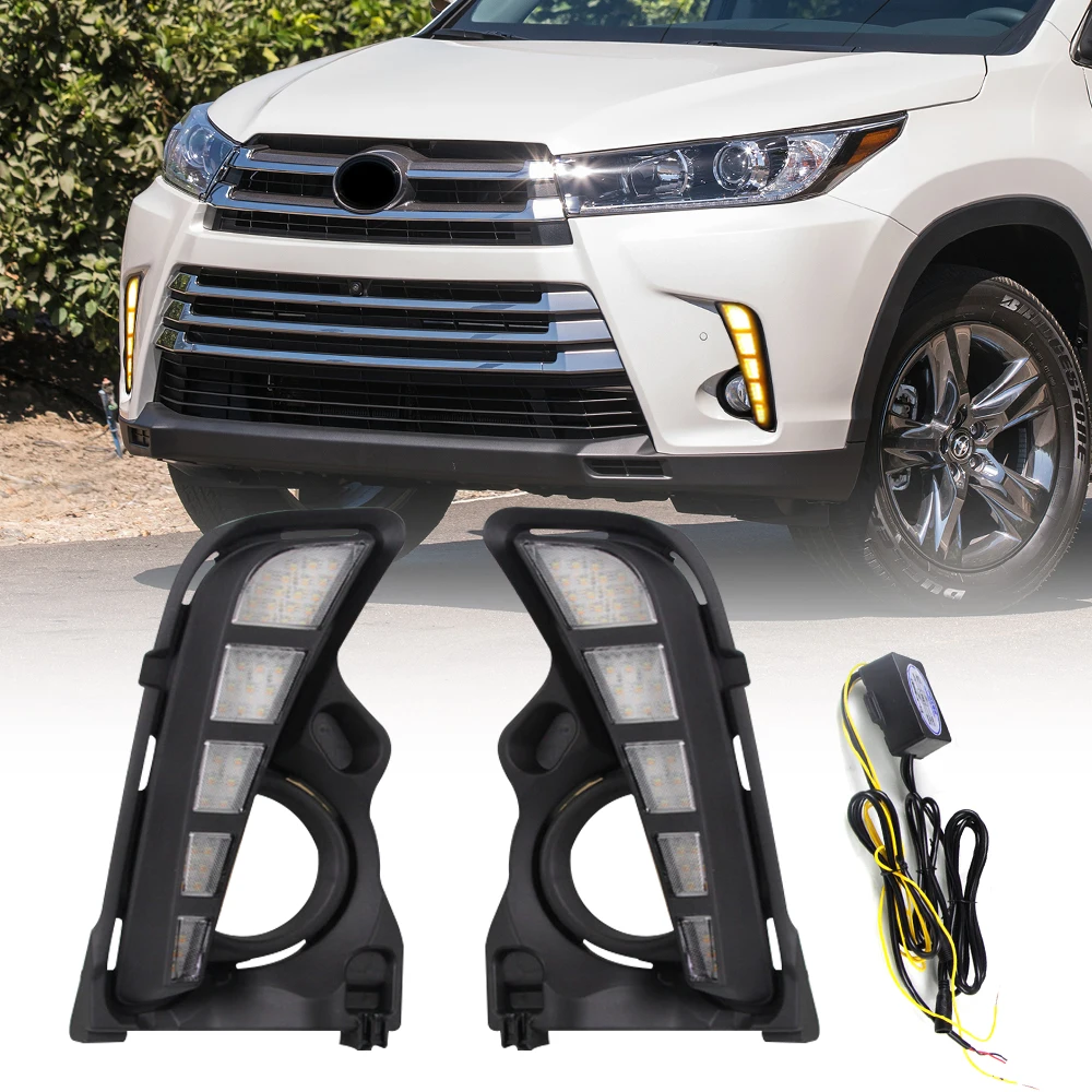 

OKEEN 2p Светодиодный дневной ходовой светильник для Toyota Highlander 2018 2019 2020 Автомобильная сигнальная противотуманная фара для вождения DRL Авто головной светильник 12V