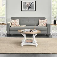 Farmhouse Round Coffee Table,  Wood Tray Top Circle Coffee Table with Storage Shelf Rustic Style 1