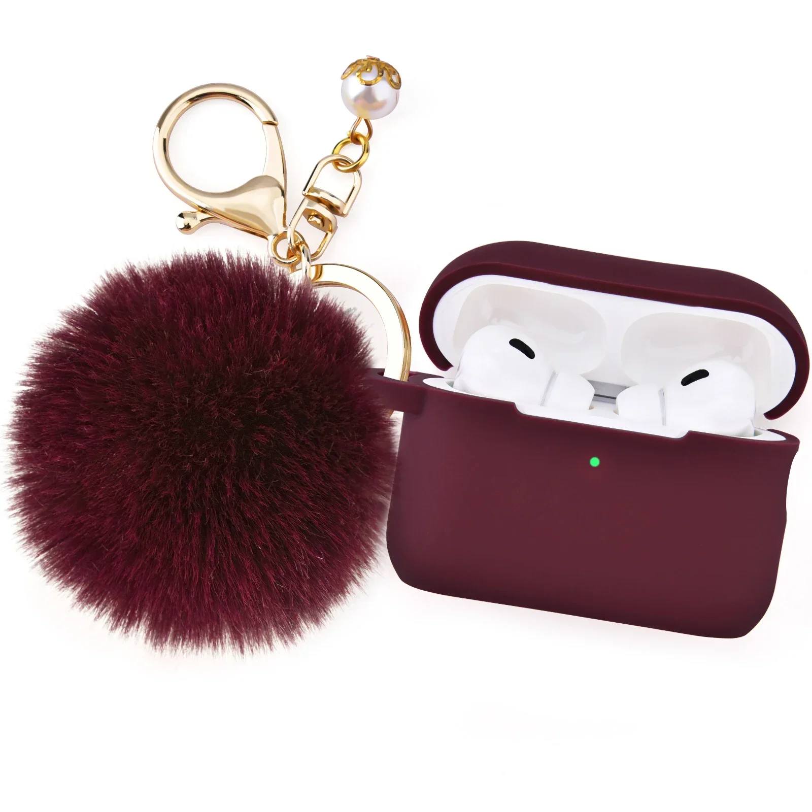 Cute fur ball keychain pendant headphone case suitable For Apple Aripods 1 2 3 4 Pro Pro2 anti drop soft protective case