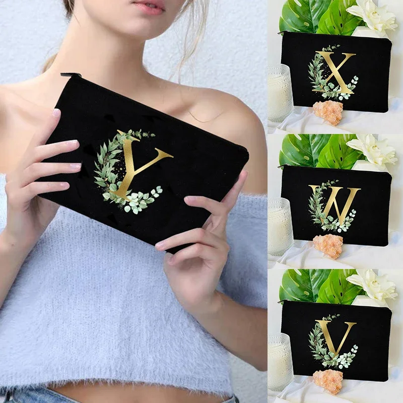 

Leaf Gold Letter Cosmetic Organizer Make Up Bags Pouch Outdoor Makeup Brush Perfume Lipstick Storage Bag Bachelorette Party Gift