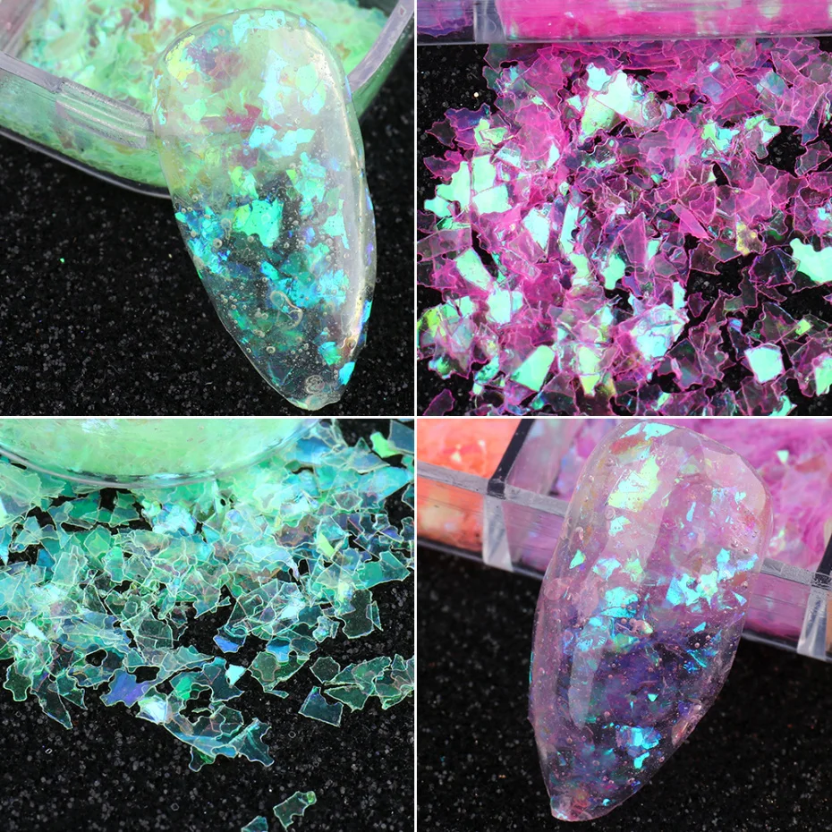 12 or 6 Grids 3D Flakes Fluorescent Nail Sequins Sparkly Paillette Nail Chunky Glitter Decorations Chameleon Accessory LASP nail glitter,nail decoration,nail decorations,nail flakes
