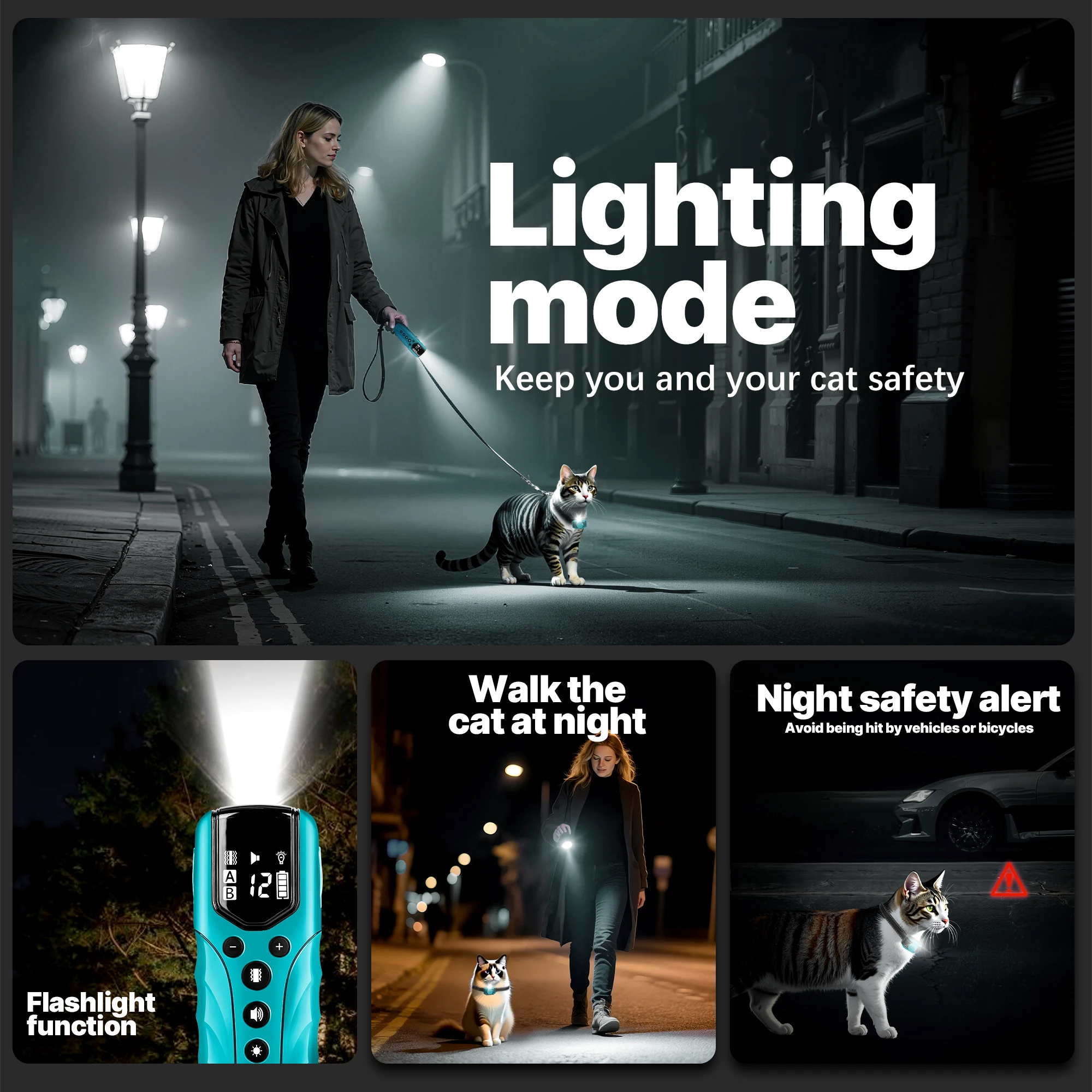 Cat Training Collar with Remote Electric Cats Vibration Collar 2000ft IPX7 Waterproof 3 Training Modes Beep Vibration Mode