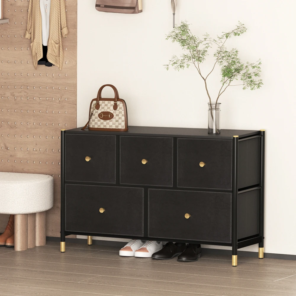 

Drawer Dresser cabinet ,all Dresser with 5 PU Leather Front Drawers, Storage Tower with Fabric Bins, Double Dresser, Che