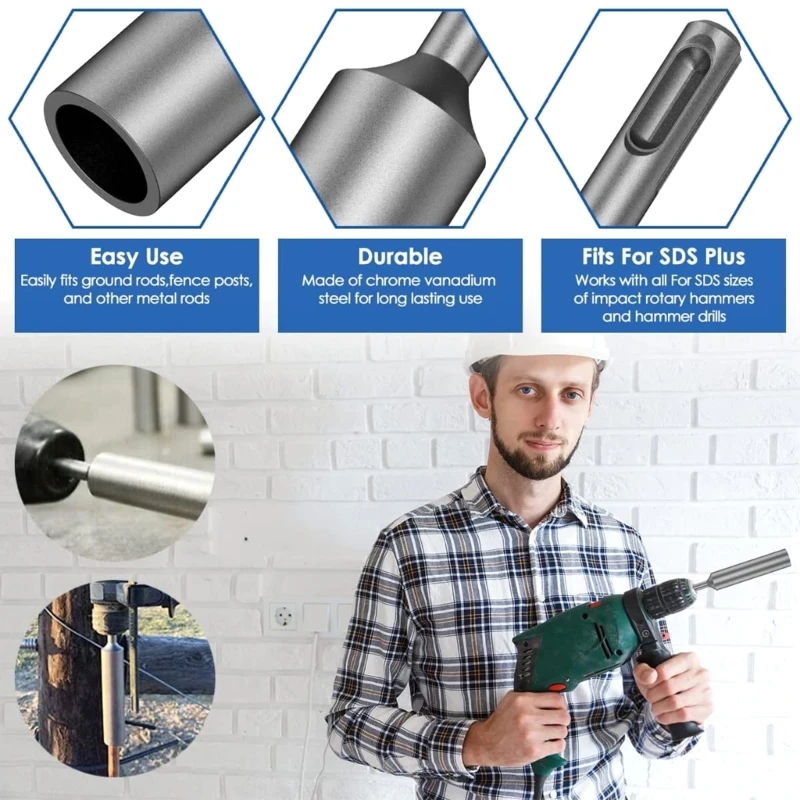 SDS Ground Rod Driver for 5/8Inch and 3/4Inch Ground Rods Hardened Steel Ground Rod Driver 20mm Earth Stake Hammers 4
