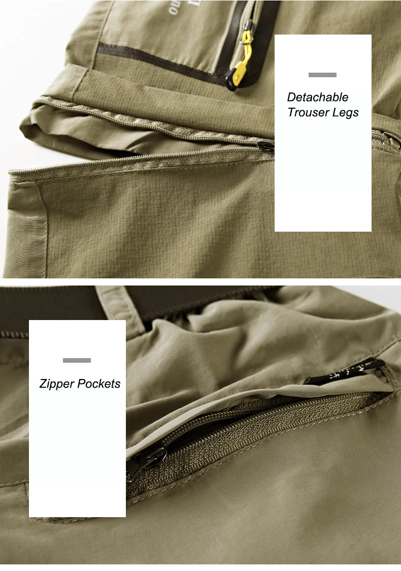 Men's Convertible Hiking Pants with Cargo Pockets and Detachable Legs