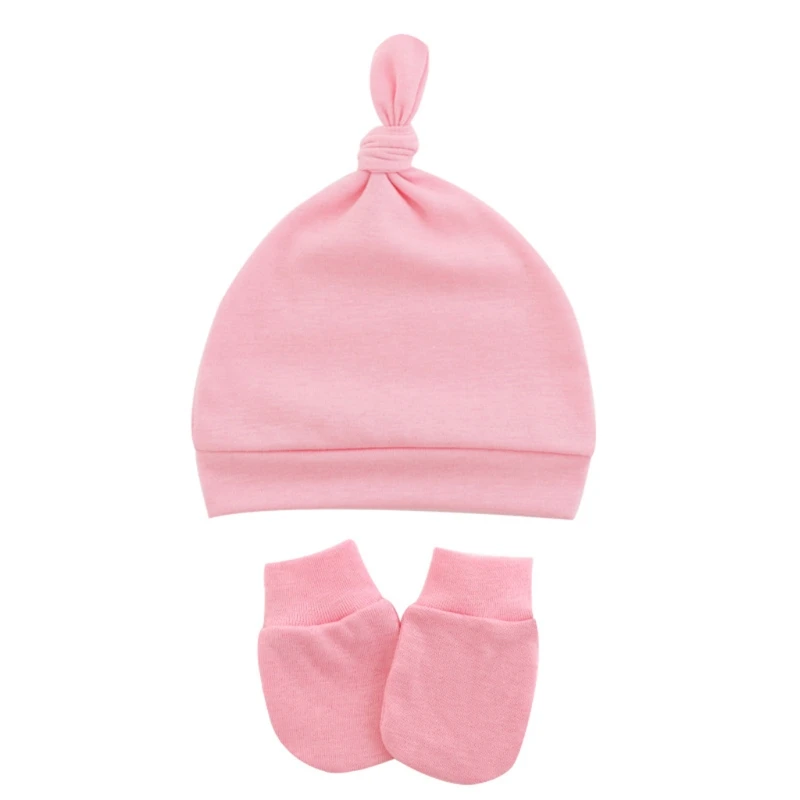 

2 Pcs Baby Anti Scratching Gloves Hat Set Soft Cotton Comfy Baby No Scratch Mitt