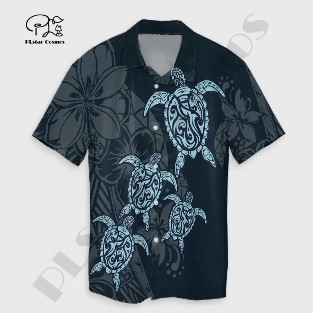 Newest 3Dprinted Sea Turtle Flower Polynesia Tattoo Hawaii Hawaiian Shirt Casual Unique Unisex Funny Sport Summer Streewear W-1