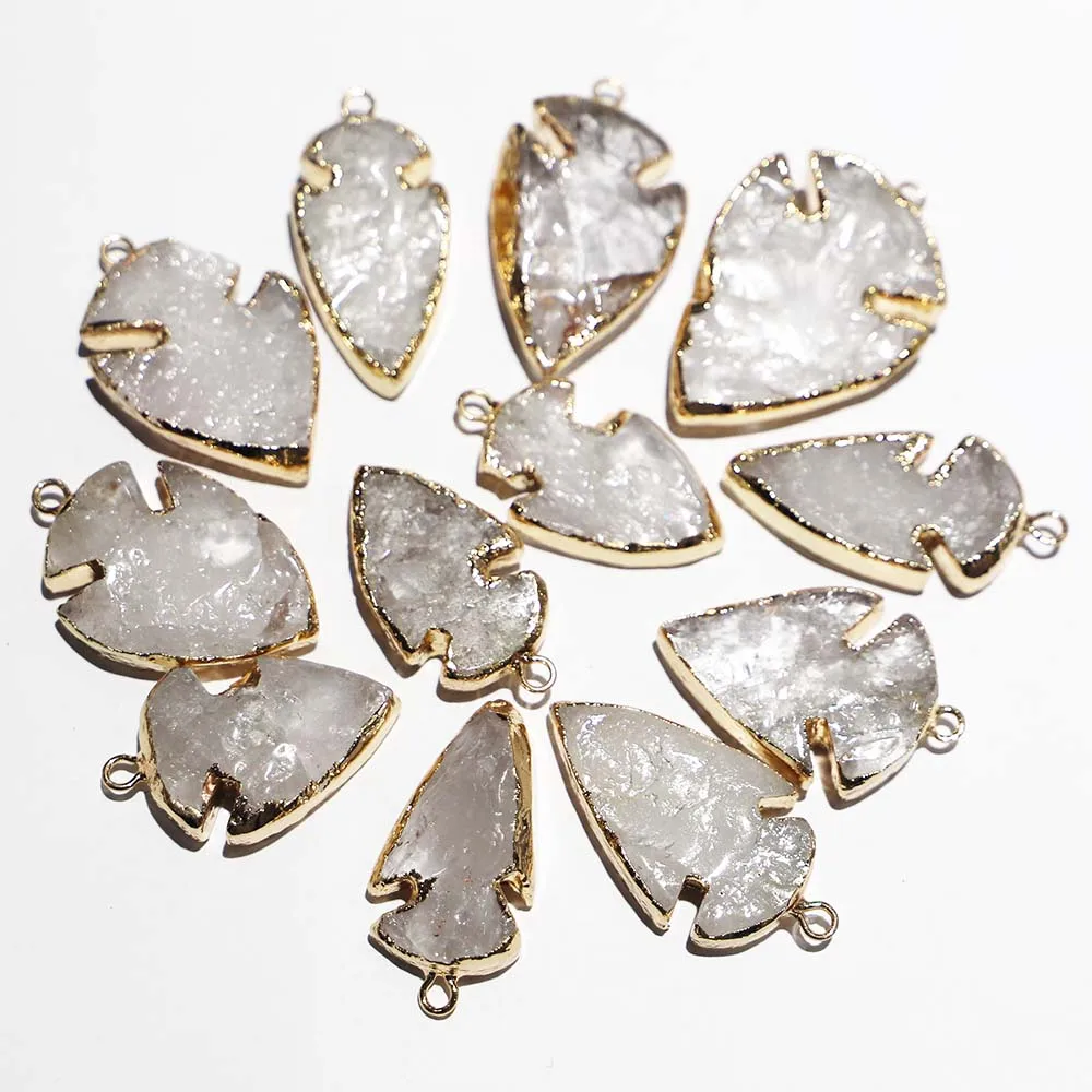 Natural Stone White Crystal Arow Necklaces Pendants Gold Plated Eedge Ruggedly Fashion Charms Jewelry Accessories Wholesale 6Pcs