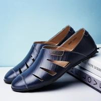 Genuine Leather Mens Summer Loafers Fashion Hollow Out Shoes New Comfy Cool Man Walking Flats Original Style Men Casual Sandals 1