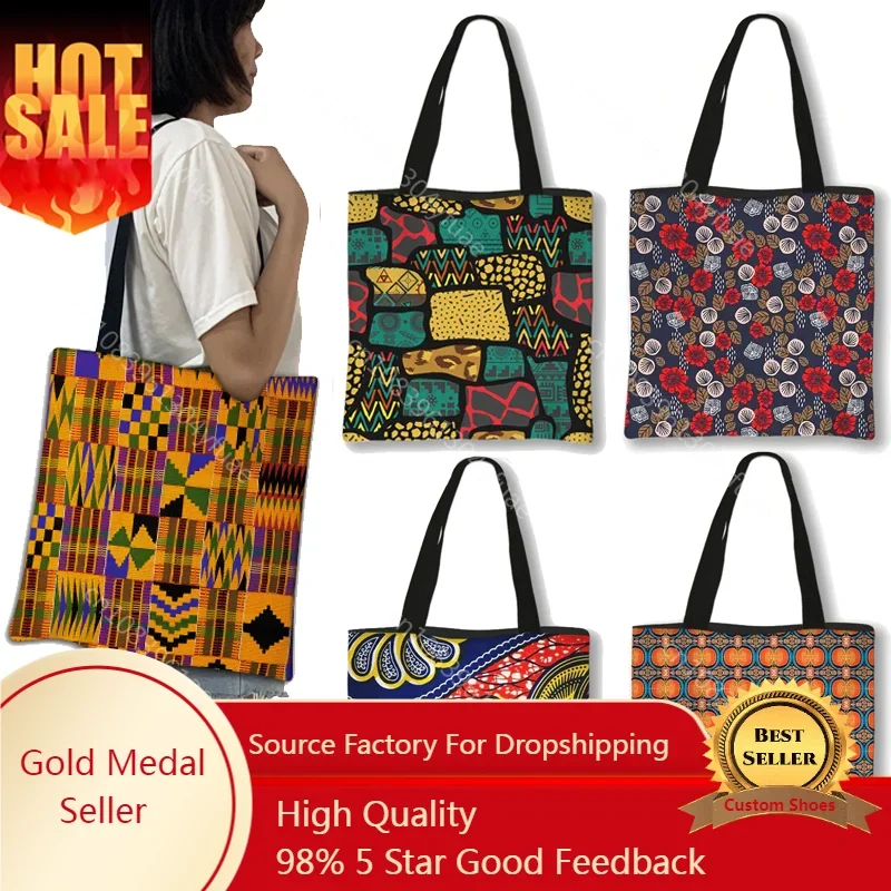 

Сумка в африканском стиле для женщин, женская традиционная сумка для покупок с принтом листьев гинкго, сумка-тоут через плечо для девушек