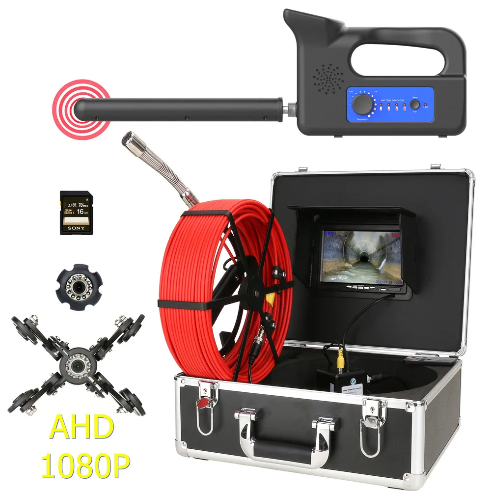 

Sewer Pipe Pipeline Camera 512HZ Locator DVR 7In 1080P Screen IP68 23MM Camera 12PCS LED 16GB endoscope inspection video camera