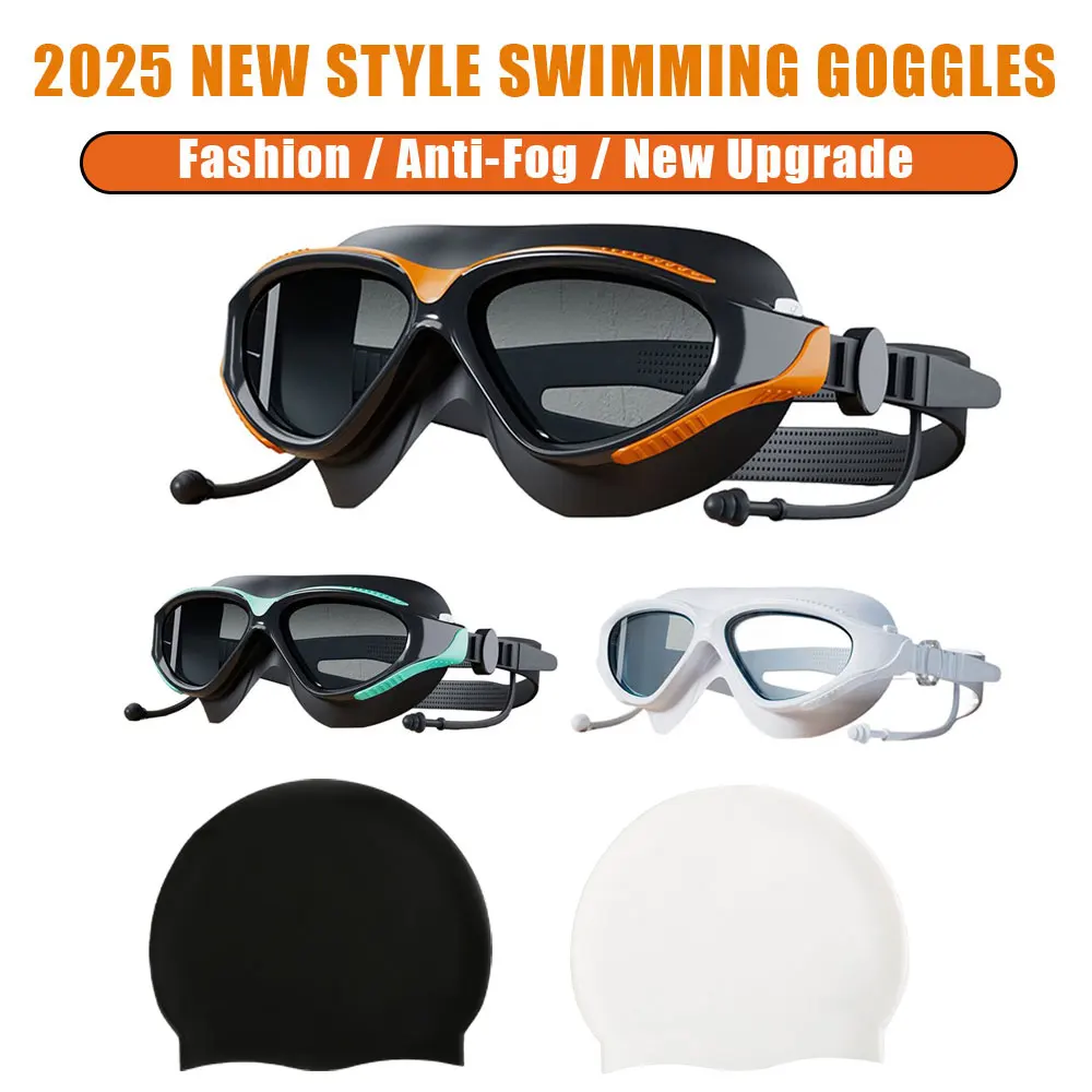 Fashion Professional Swimming Goggles for Adults Anti-Fog UV Protection Silicone Adjustable Swim Glasses + Swimming Cap Sets swimming goggles swimming cap