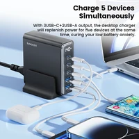 Toocki 140W GaN Charger Desktop USB Charging Station 5 USB Ports PD 100W PPS USB Fast Charger For Macbook iPhone Samsung S22 5