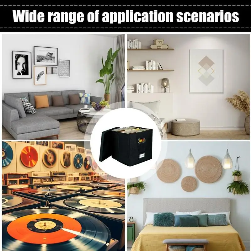 Vinyl Record Storage Box Foldable Organizer Large Capacity Vinyl Record Storage Box Fabric Storage Boxes with Lids and Handles 5