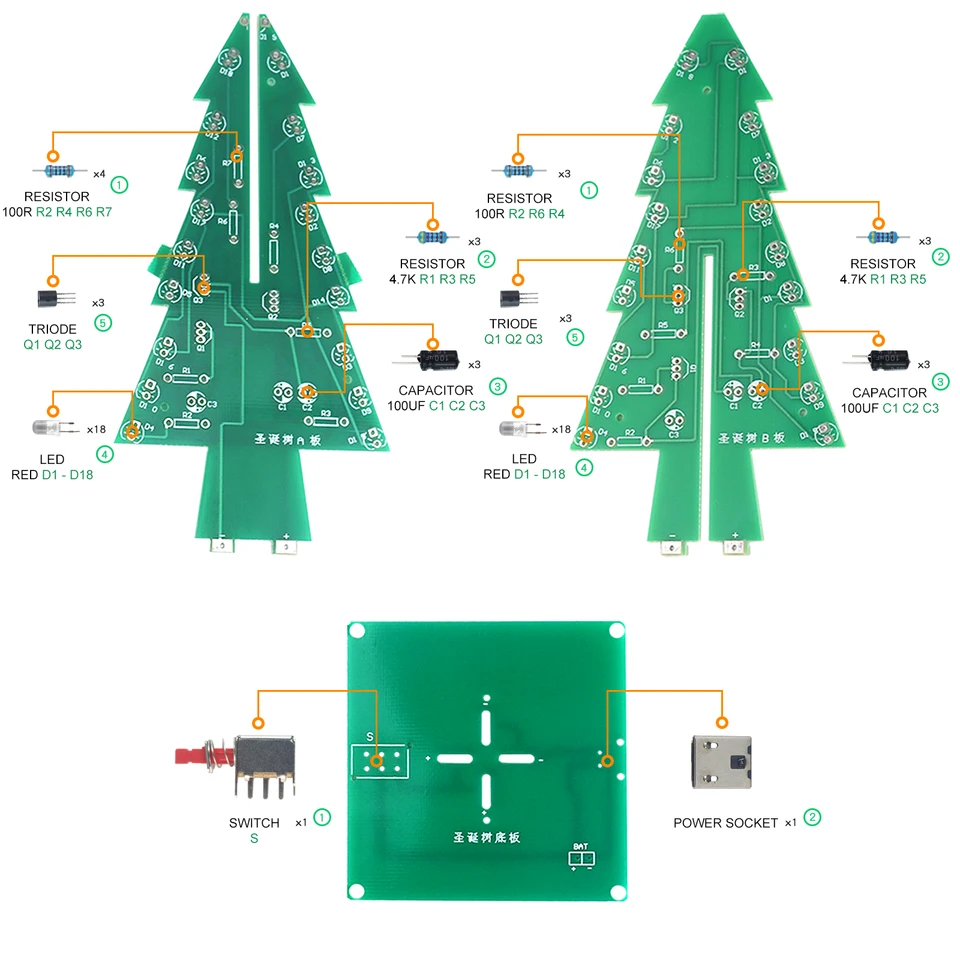 LED Weihnachtsbaum Lötset - DIY Elektronik Bausatz Mit 16 LEDs Für Einsteiger