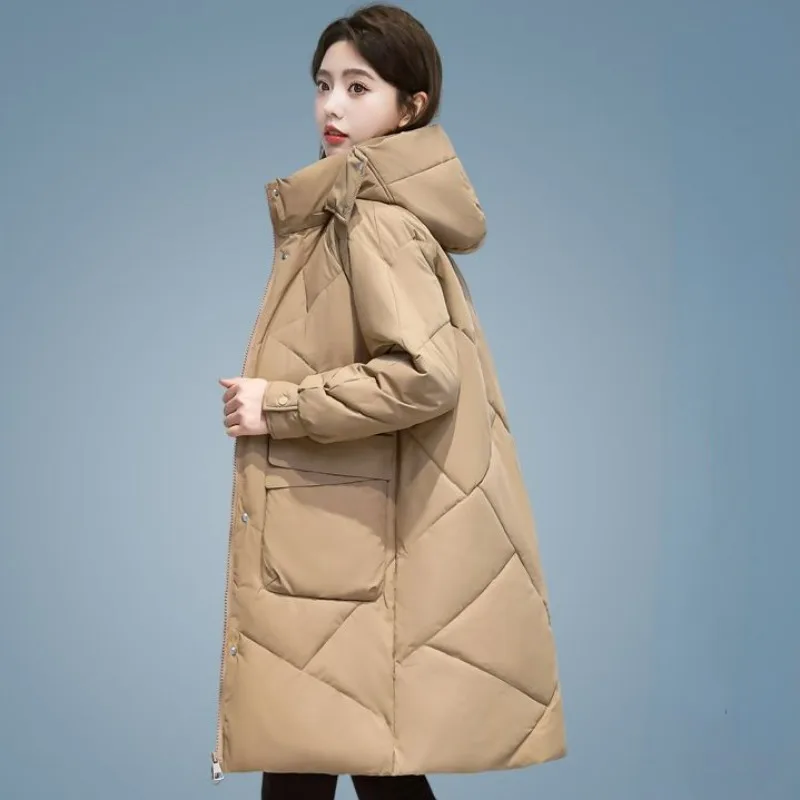 2024 New Women Down Jacket Winter Coat Female Mid Length Version Parkas Loose Thick Warm Outwear Hooded Leisure Time Overcoat