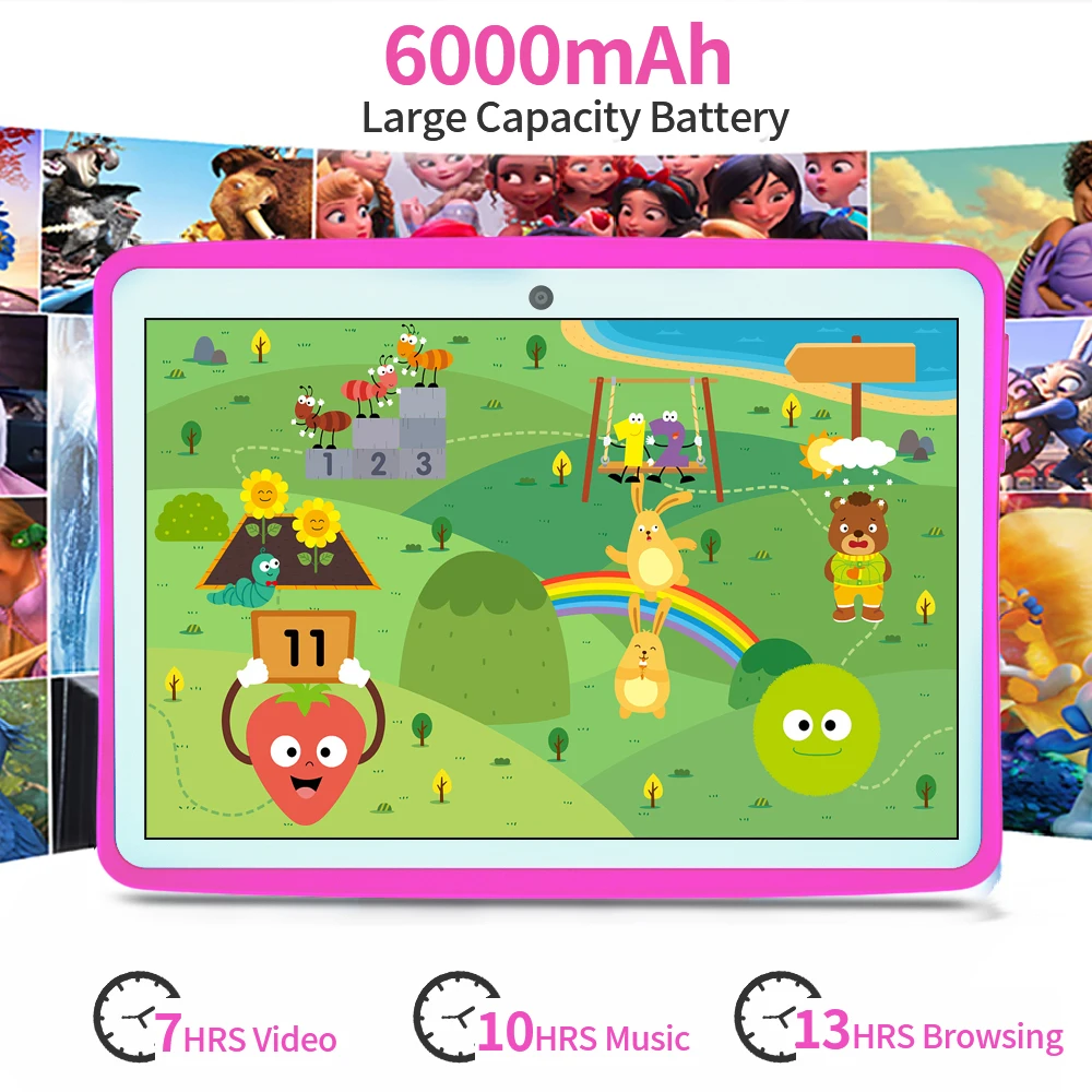 BDF Android12 Kids Tablets 10.1 Inch 4GB+64GB Wifi+3G 4G Lte Internet Google Play Tablets for Children Students Educational Gift 4