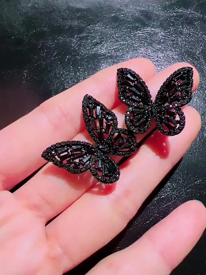 Pendientes De Mariposa Bohemios - Cristal Negro, Diseño Hueco, Minimalistas, Para Mujer