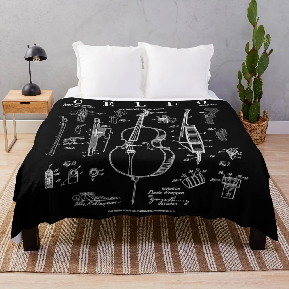 

Cello Vintage Patent Cellist Drawing Print Throw Blanket Custom Blanket Woven Blanket Giant Sofa Blanket