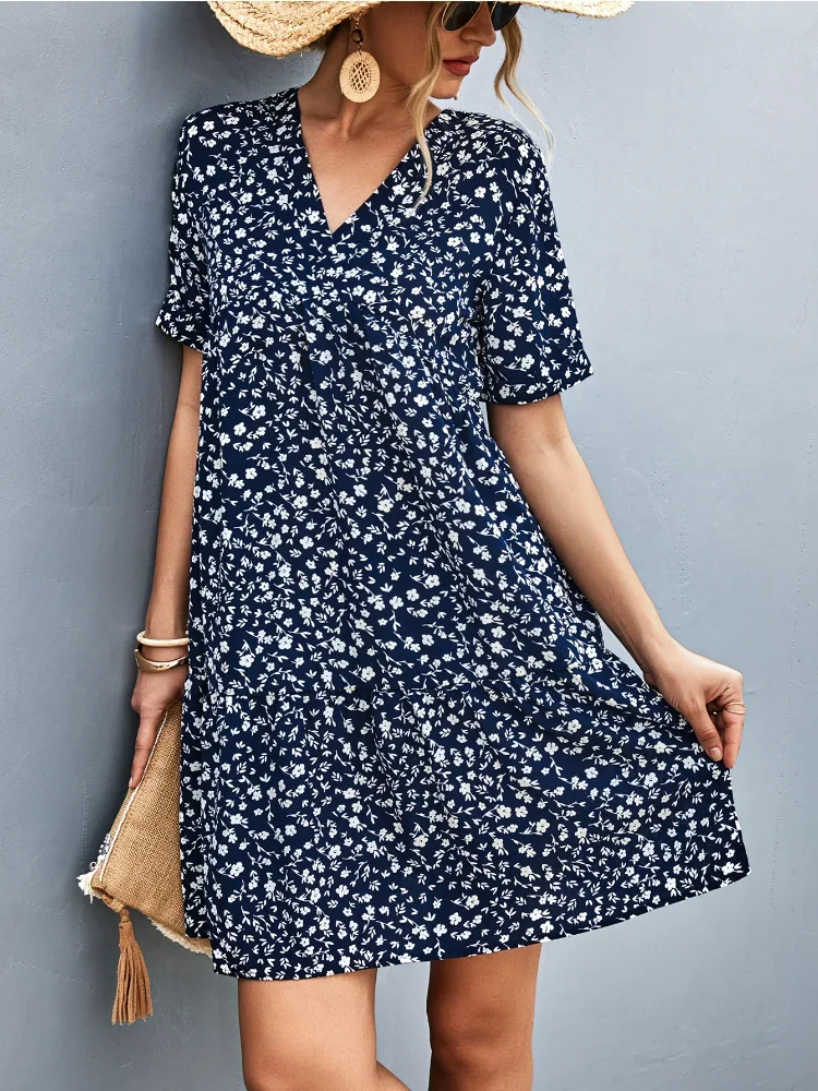 

Summer Dress for Women Printed Vintage Dress Doll Style Short Sleeve Women Clothing Leisure Women Boho Vestidos De Mujer