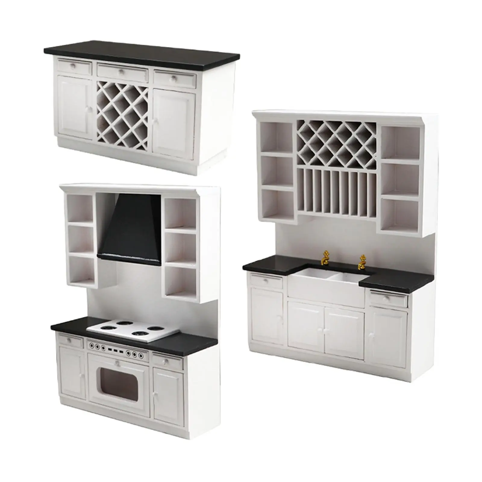 مجموعة أثاث غرفة الطعام وخزانة مطبخ بيت الدمية، ديكور منزلي بنفسك، أثاث بار صغير