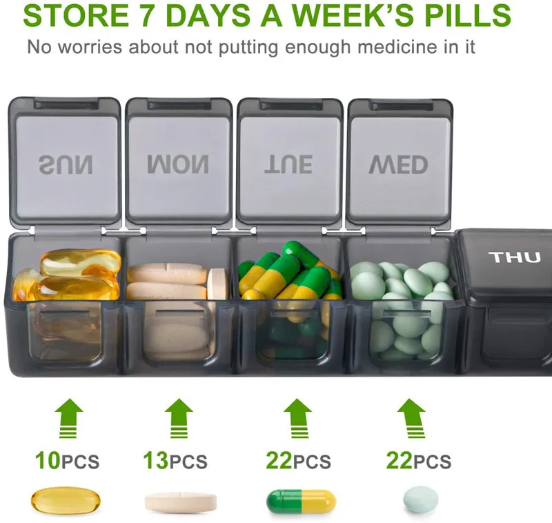 Compact 7-Day Pill Organizer with Large Compartments for Vitamins and Supplements