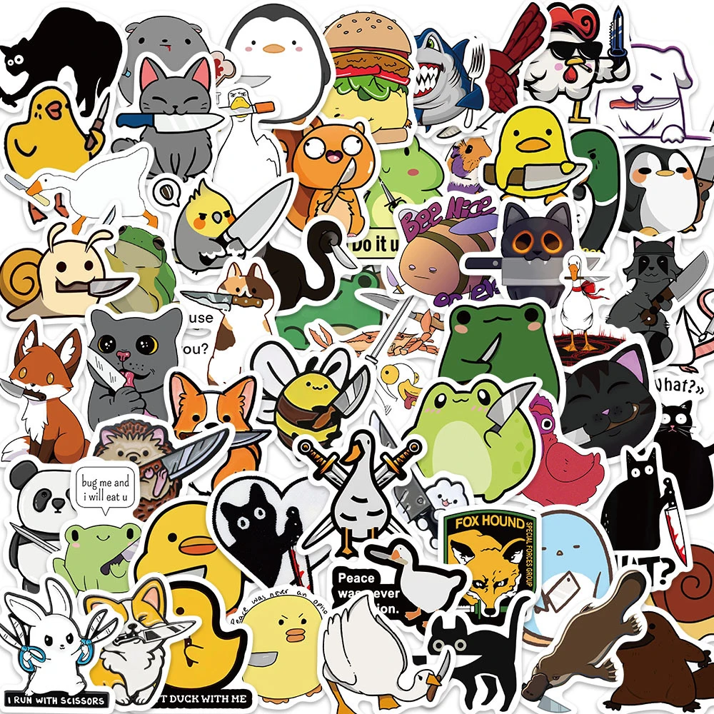 

10/30/60pcs DIY Animal With Kinfe Cartoon Stickers for Diary Scrapbooking Laptop Skateboard Creative Anime Toy Decal Sticker