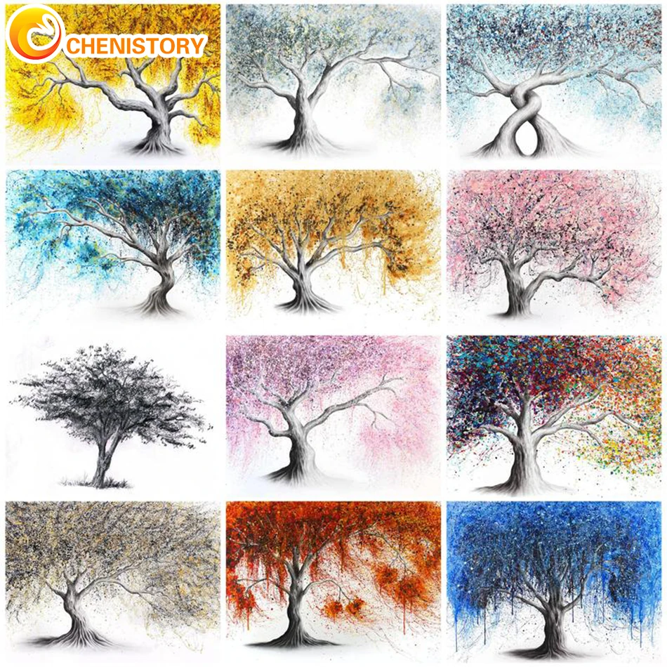 

CHENISTORY Paintings By Numbers Handmade Colorful Tree Canvas DIY For Adults Kit Acrylic Paint Picture Of Coloring By Numbers Gi