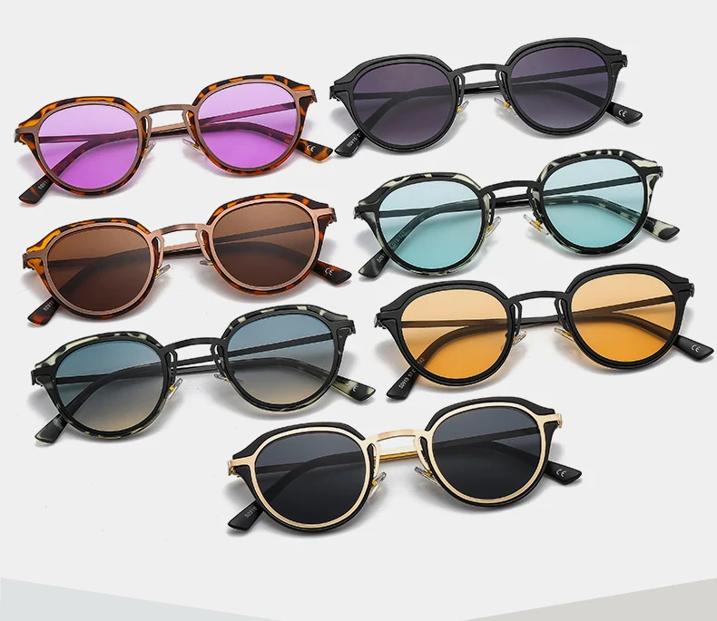 Ovale Retro-Sonnenbrille, Bonbonfarben, Leopardenmuster, Metallrahmen, UV400-Schutz, trendige Brillen im Punk-Stil für Männer und Frauen – Detail 1