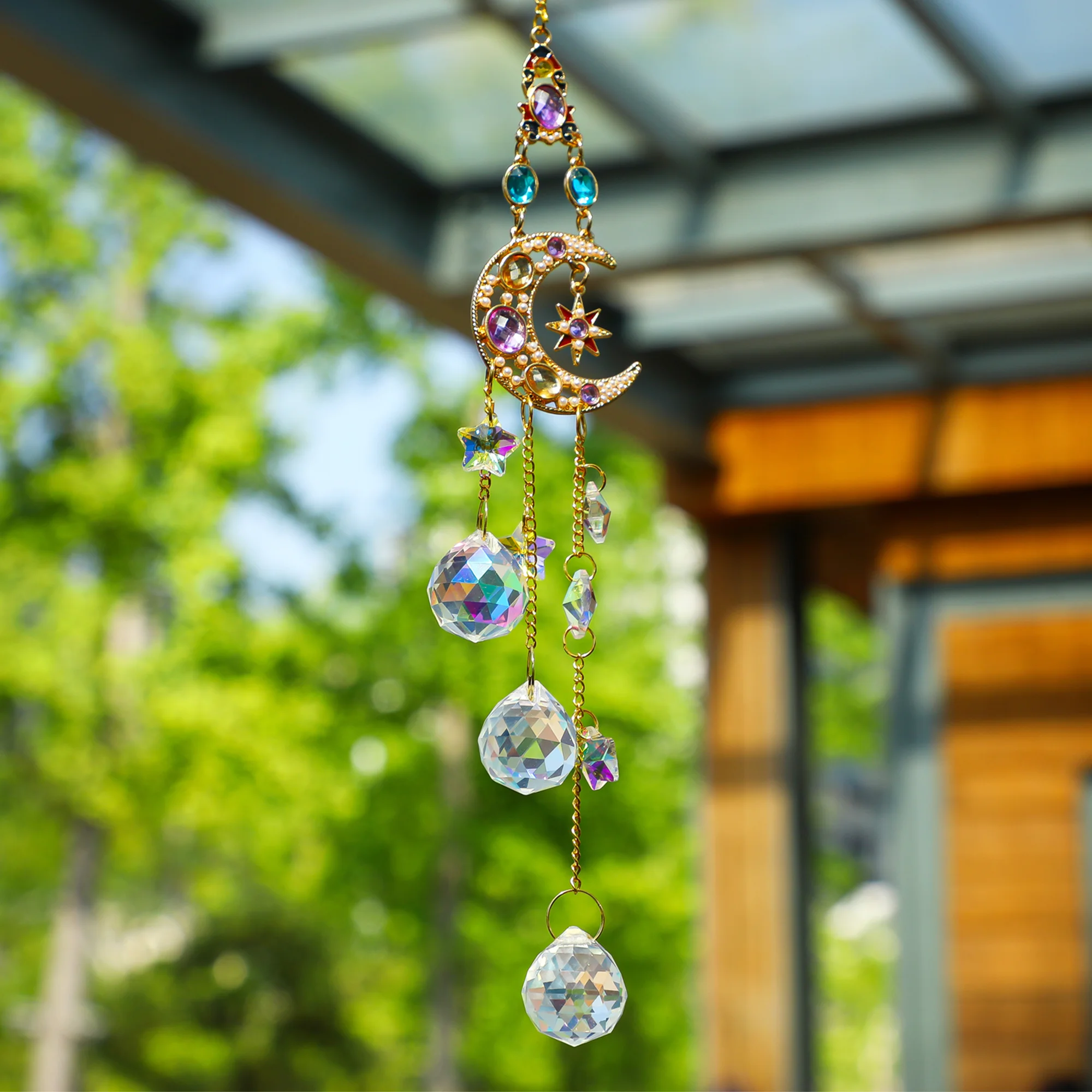 H&D Handmade Crystal Moon&Star Prisms Suncatchers, Glass Window Hanging  Ornament, Rainbow Rhinestones Decor for Home Garden - AliExpress