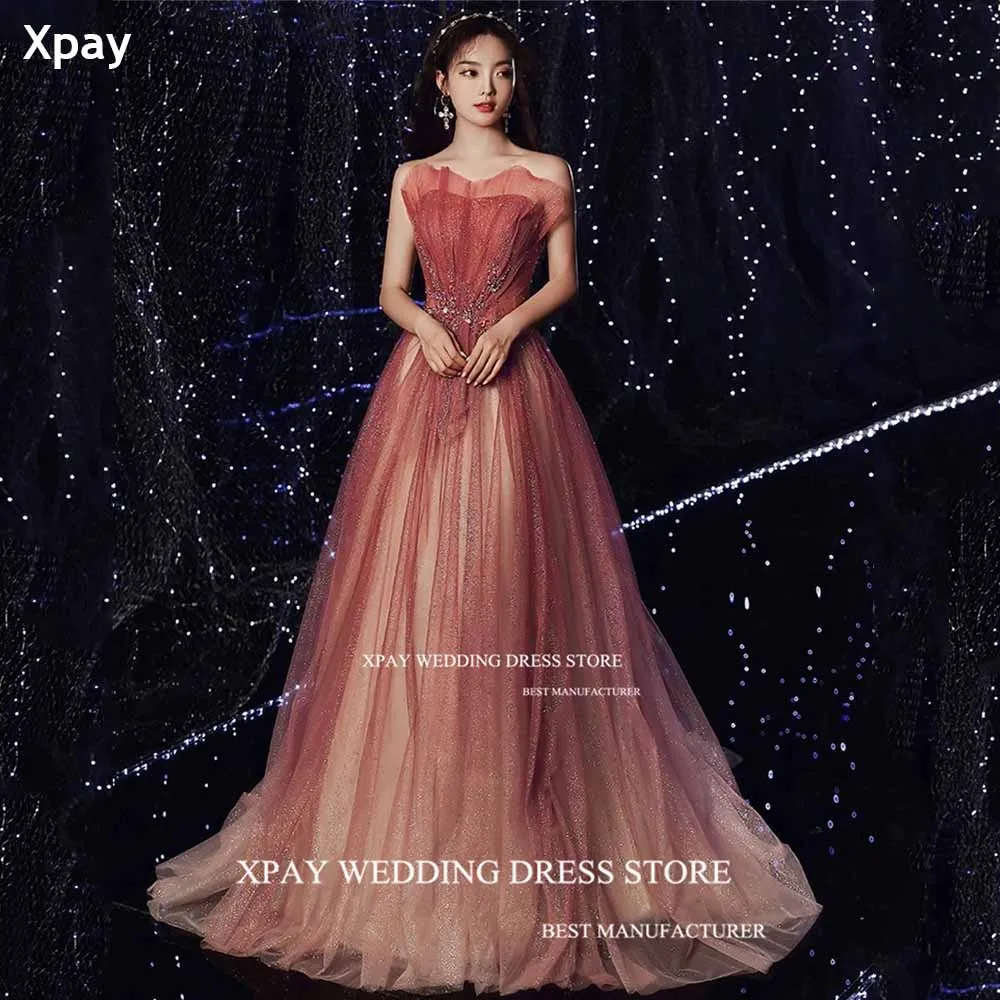 

XPAY Sparkly Korea Wedding Party Evening Dresses A Line Shiny Lace Beading Photos Shoot Corset Custom Size Formal Birthday Dress