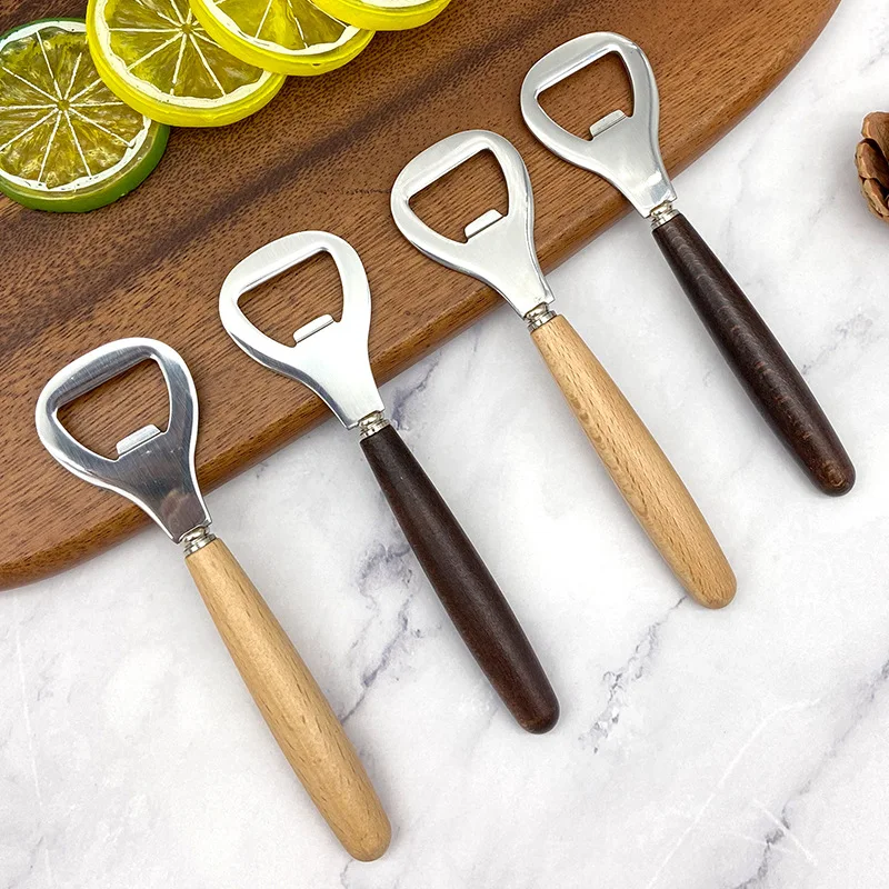 

3/4/6pcs Stainless Steel Flat Beer Jar Opener Handheld Kitchen Bar Tool For Parties Wooden Long Handle Can Bottle Opener