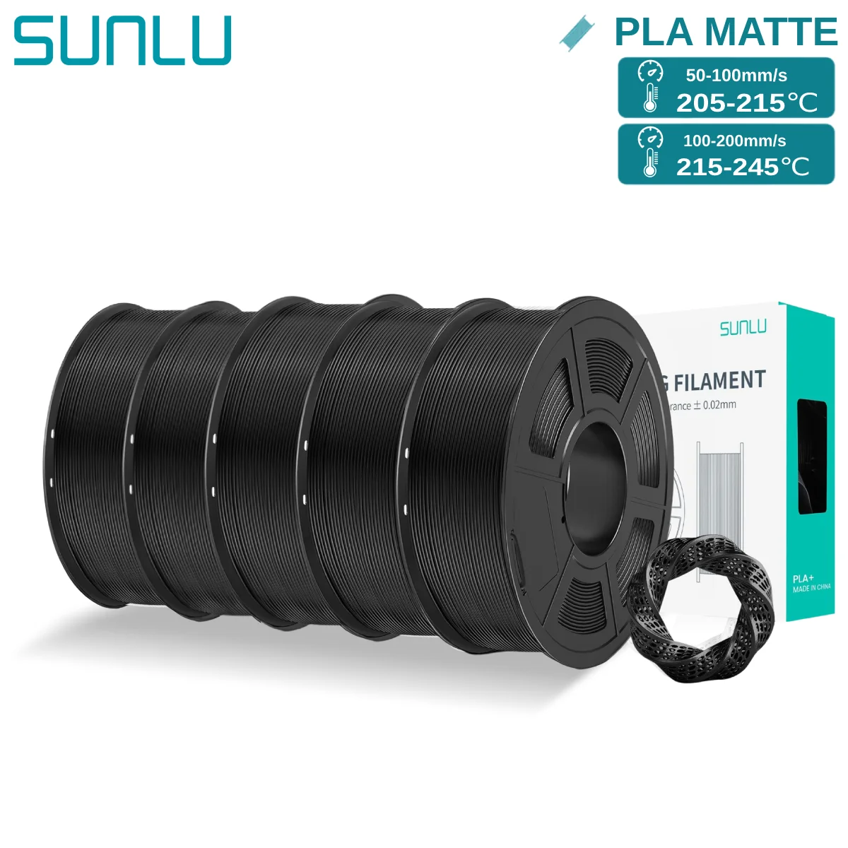 Spool of SUNLU PLAmatte 1.75mm filament in matte finish