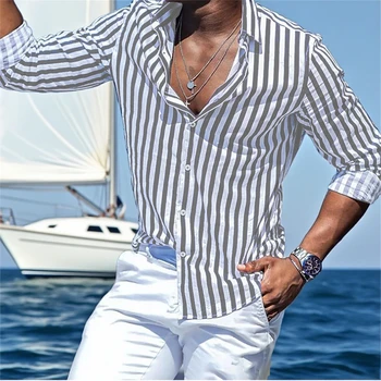 17 colors 2025 new men's long-sleeved striped shirts casual comfortable clothing handsome popular comfortable men's tops