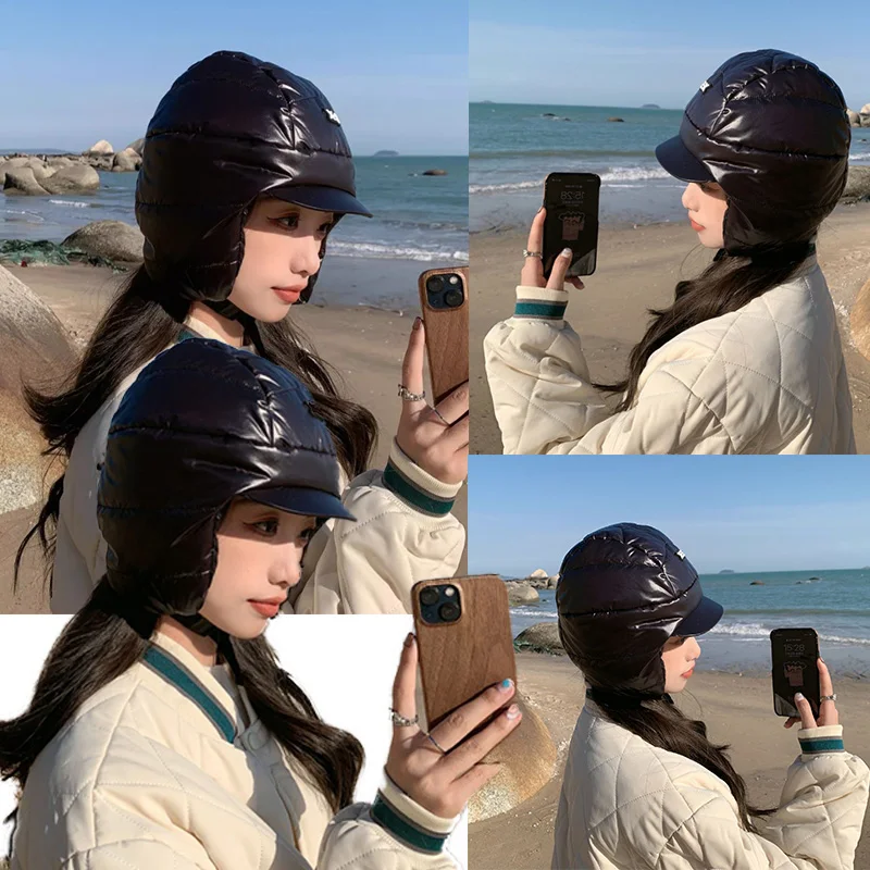 Short-brimmed Unisex Down Hat Outdoor Cycling Function Ear Protection Cap Mountaineering Windproof Cycling Cold Hat