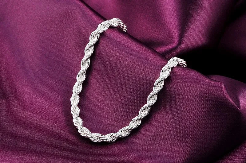 925 Sterling Silver Bracelet Fashion charm for man woman 4MM Twisted rope chain fine jewelry Wedding party Christmas gift