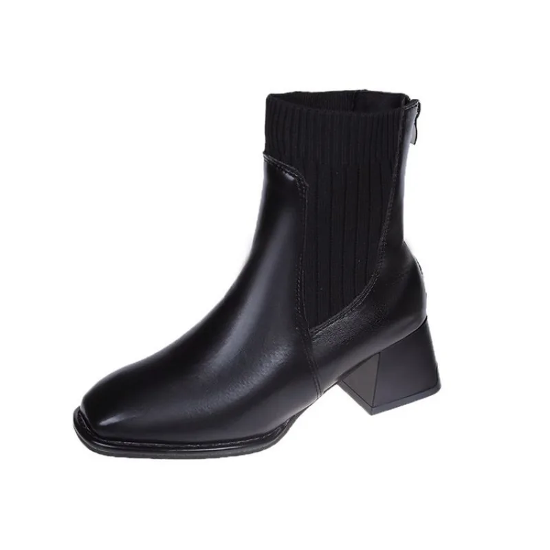 Shoes for Women 2023 Winter New Square Toe Women's Boots High Quality Brown Ankle Boots Simple Versatile Platform Ladies Boots