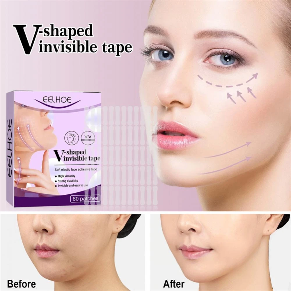 Eelaze adhesivo para estiramiento de la barbilla, cinta Invisible de  maquillaje facial en V, parches antiarrugas, herramienta para el cuidado de  la piel, 60 piezas| | - AliExpress