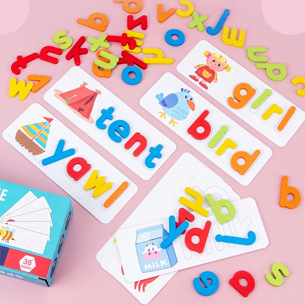 

Alphabet Wood Spelling Words Game Wooden Puzzle Animal Letter Matching Game Words Colorful Cartoon Kids Wooden Puzzle Toy