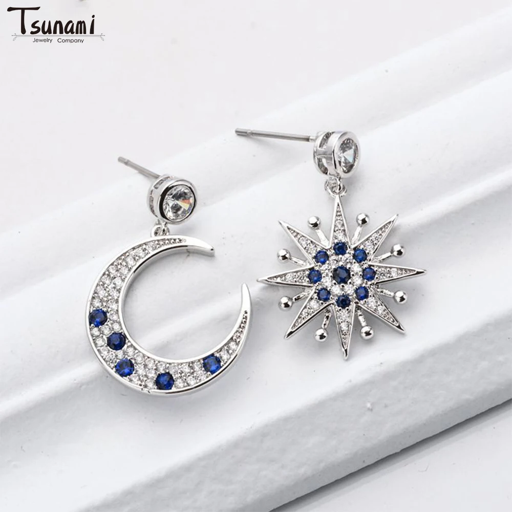 

Ins Fashion Trend Creative Style Asymmetric Earrings Star Moon Bling Zircon Stone Stud Earrings For Women Popular Jewelry New