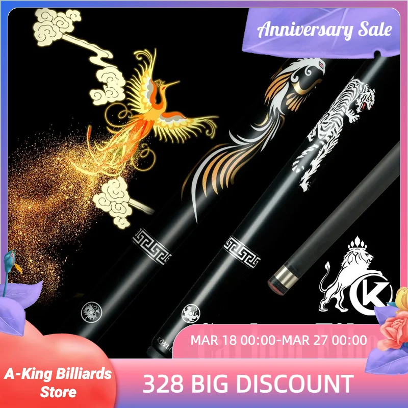 

KONLLEN Billiard Cue One Piece Snooker Cue Carbon Fiber Shaft Chinese Elements Decal Design With Free Extension Snooker Cue Kit