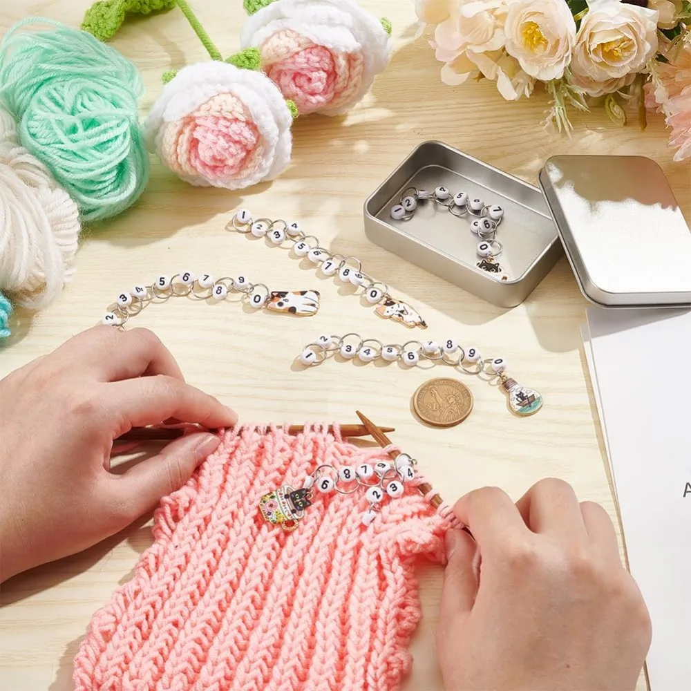 Beads Row Counter Chains Row Counting Accessories with Iron Linking Ring for Sewing Knitting Crochet Tracking Project Progress